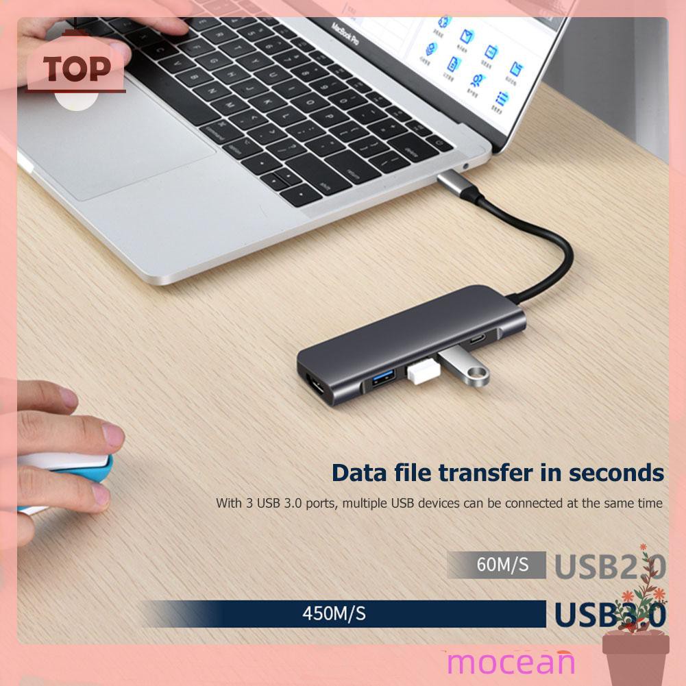 Mocean USB C Hub 5 in 1 Type C to USB 3.0 65W PD 4K HDMI-compatible Adapter for Laptop PC