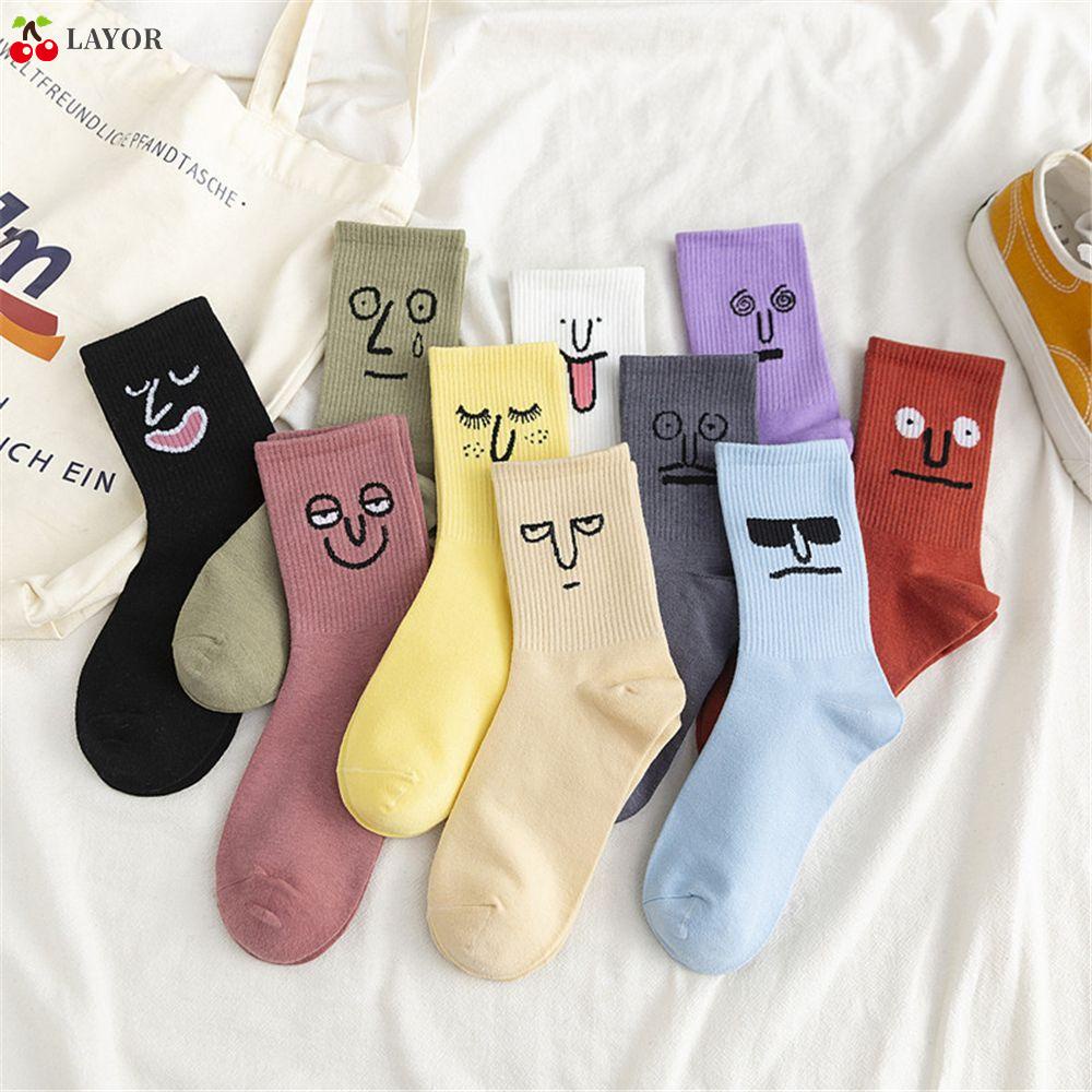 Vớ Cotton Dài Thoáng Khí Nhiều Màu Sắc Vui Nhộn Đơn Giản Cho Nam Và Nữ