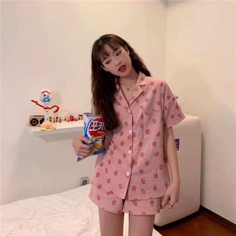 set áo ngủ strawberry