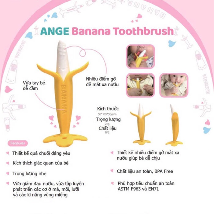 Bộ ngậm nướu hình Chuối Ange Hàn Quốc AG077 có dây đeo và hộp đựng