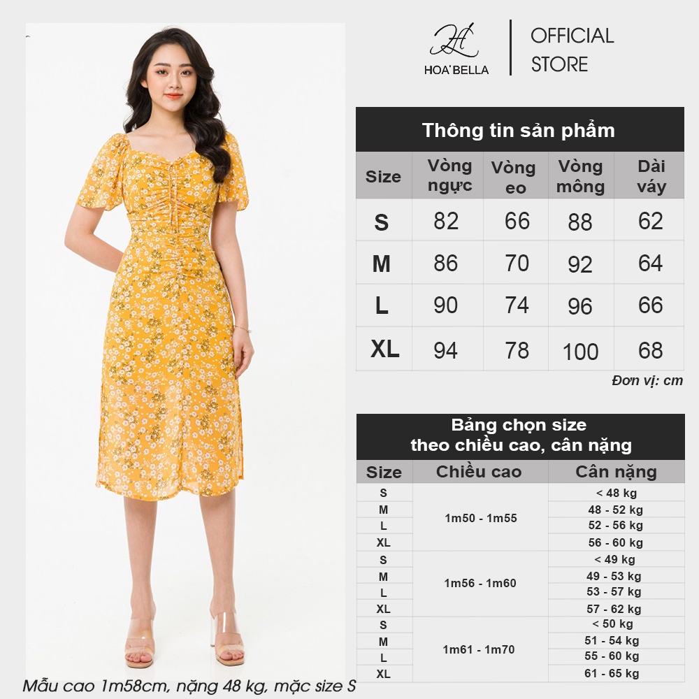 Đầm Liền HOABELLA Tay Dơi Họa Tiết Hoa Nhí Chất Liệu Voan Lụa (MD09)