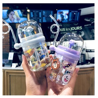 Bình uống nước cá heo cho học sinh loại 250ml có dây đeo và bình tập uống hình con heo cho bé dung tích 350ml