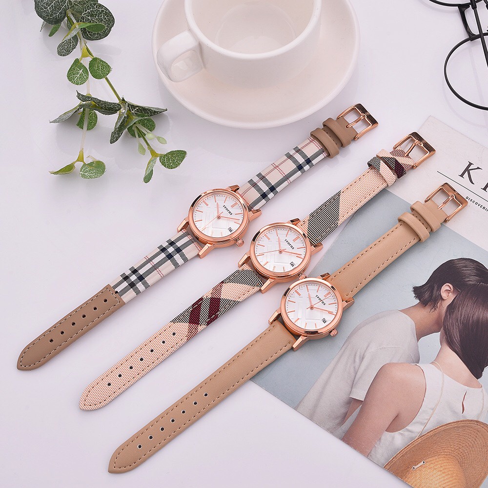 Đồng hồ nữ Burberry, dây kẻ caro đen trắng hàng cao cấp  mẫu mới nhất
