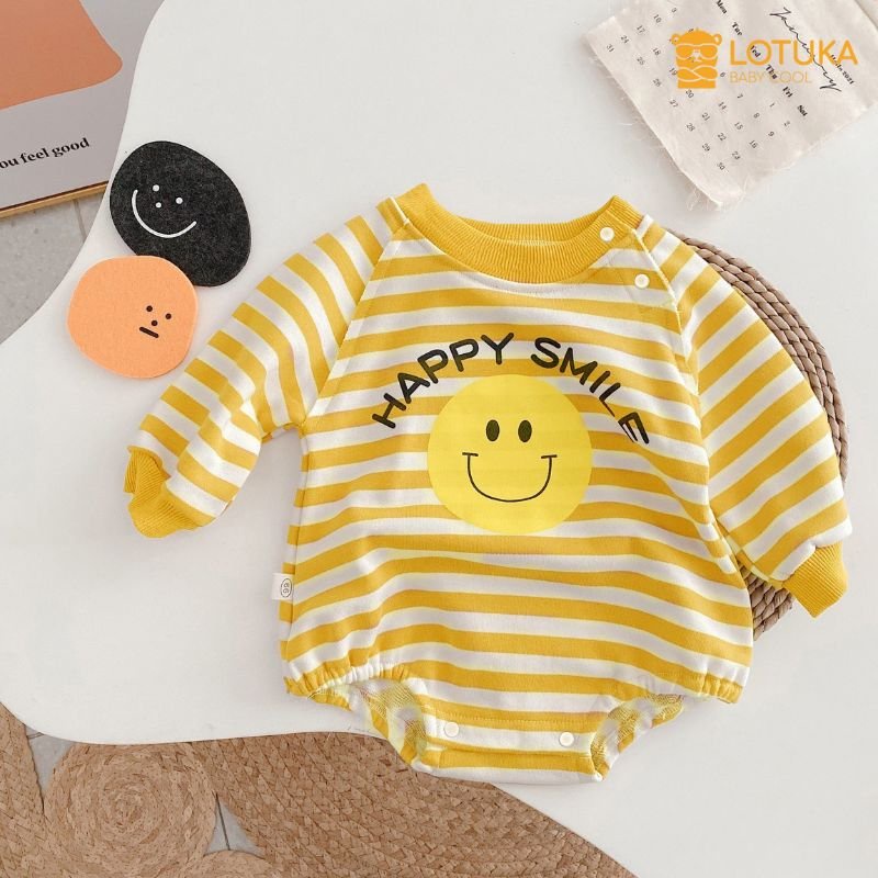 Combo bodysuit mùa thu cho bé, body chip, đồ liền thân dài tay hình chuối, mặt cười dễ thương size 3-12kg