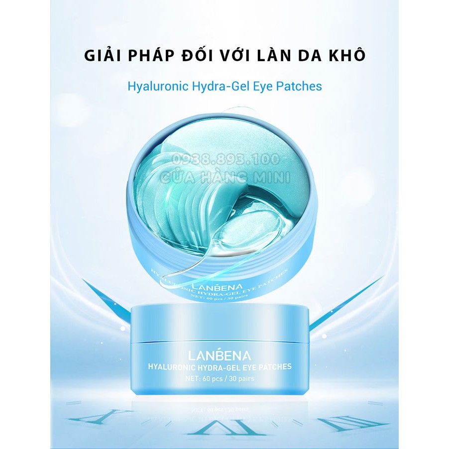 Hộp 60 Miếng Mặt Nạ Mắt Lanbena Hyaluronic Dưỡng Ẩm Mờ Thâm Và Trẻ Hóa Da