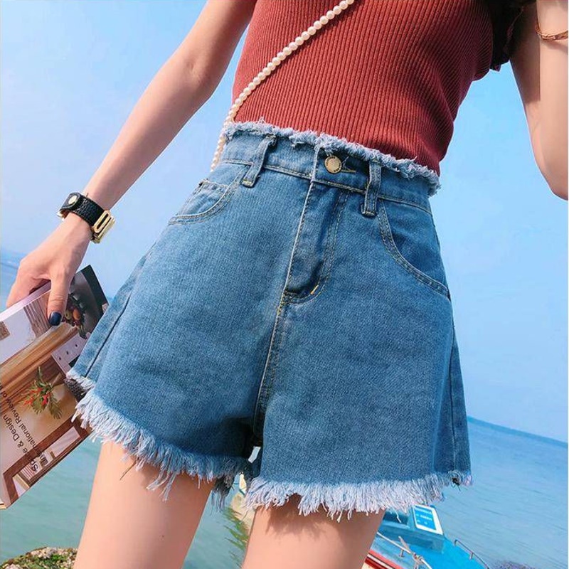 Quần Short Denim Lưng Cao Ống Rộng Thiết Kế Mới Năng Động Thời Trang Mùa Hè Dành Cho Nữ