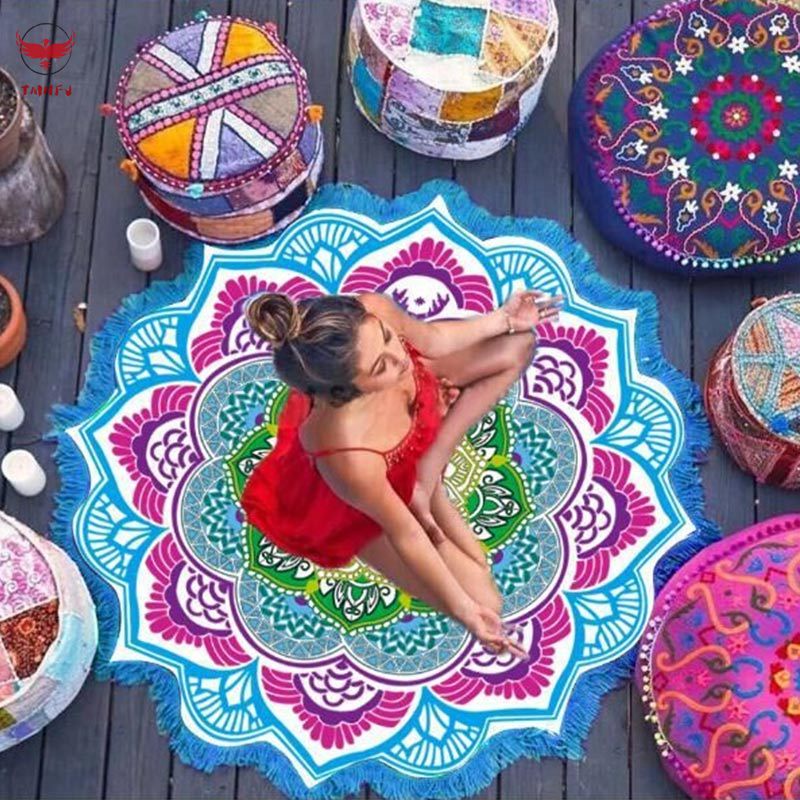 Thảm Tập Yoga/Đi Biển/Treo Tường Trang Trí Họa Tiết Hoa Sen Kiểu Ấn Độ Mandala