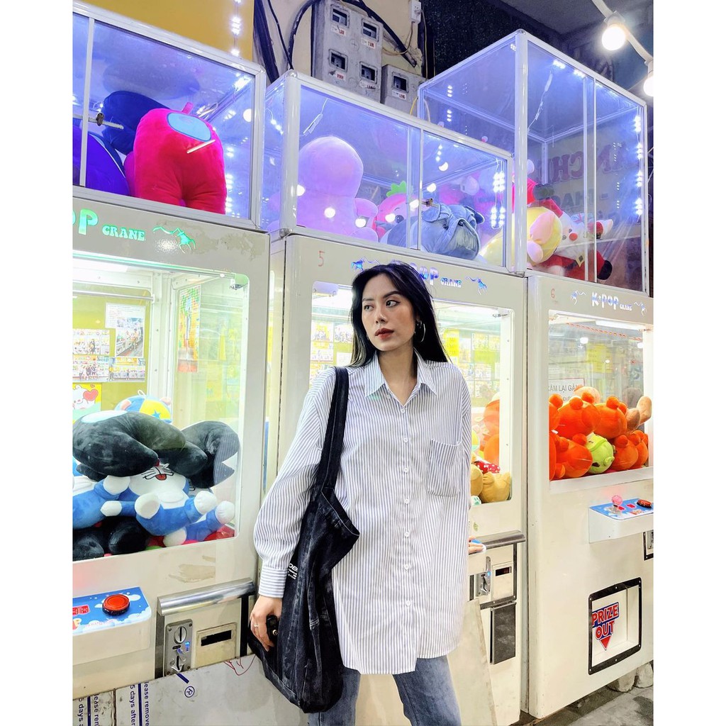 Áo sơ mi kẻ sọc dọc Minion Clothing dài tay, form rộng, phong cách Ulzzang Streetwear Hàn Quốc A3005 | BigBuy360 - bigbuy360.vn