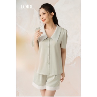 Bộ pijama lụa pastel phối voan trắng loirechic lpn33