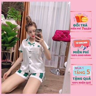 Bộ đồ ngủ, đồ bộ pijama lụa nữ mặc nhà bộ ngủ lụa tay ngắn quần đùi chất liệu phi lụa