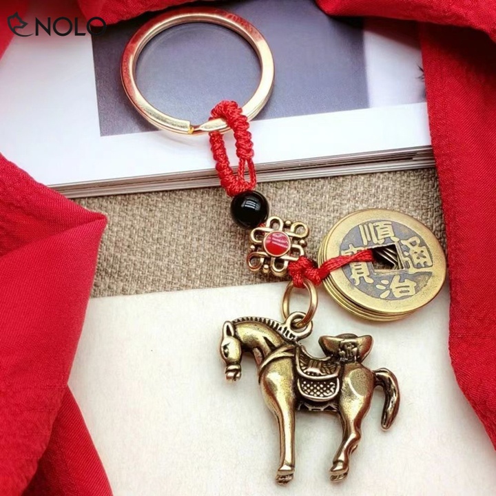 Móc Treo Chìa Khóa Hình Chú Ngựa Và 5 Đồng Xu Mã Đáo Thành Công