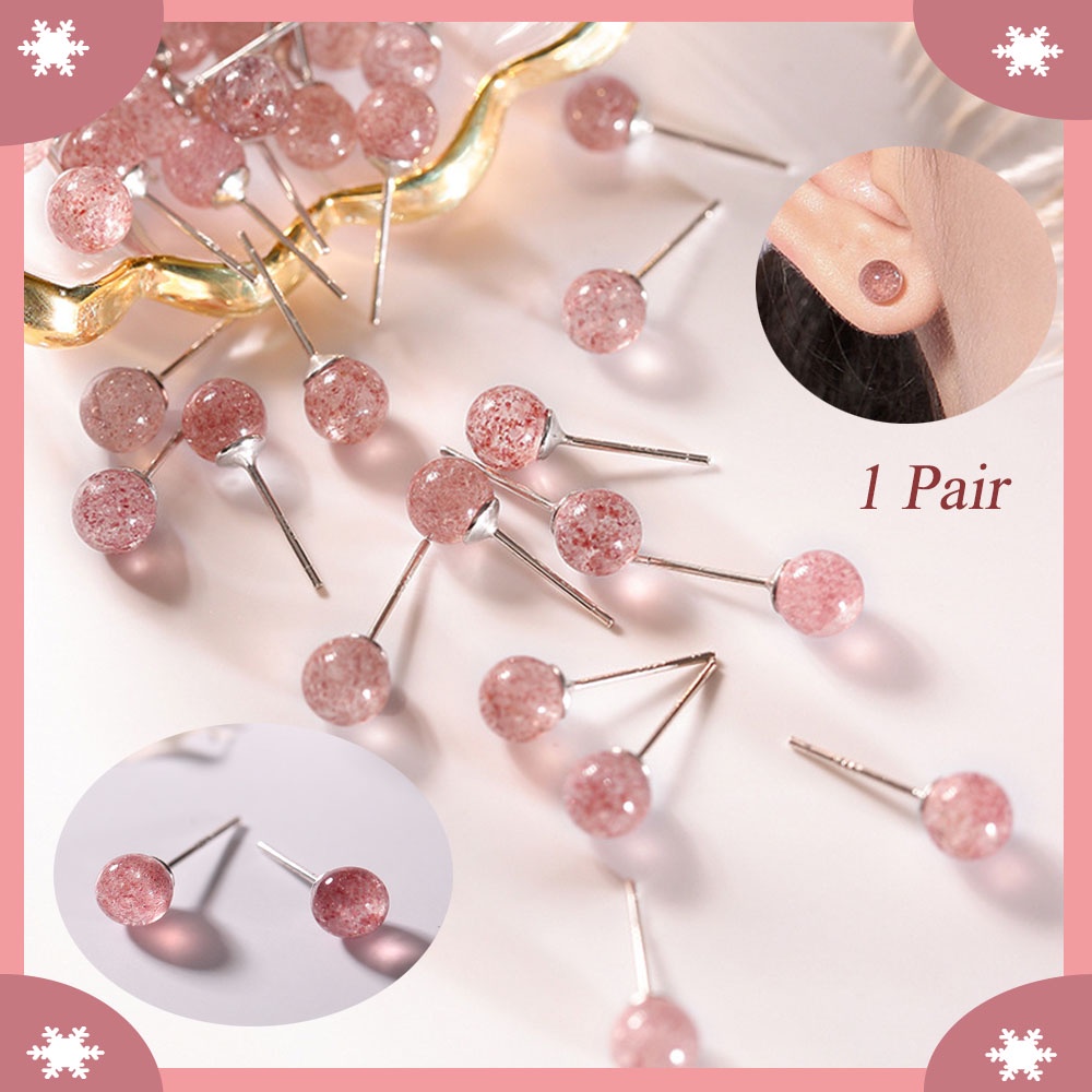 1 đôi bông tai pha lê màu hồng đơn giản thời trang Nhật Bản