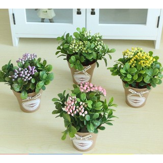 Chậu nhựa cây hoa giả mini trang trí bàn (nhiều màu)