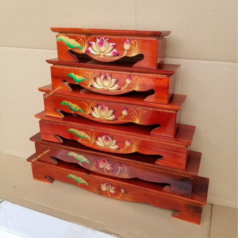 Đôn Gỗ Dài - Đế Gỗ Thờ có nhiều kích thước, chất liệu gỗ tự nhiên, họa tiết hoa sen đắp nổi