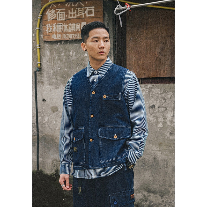 Áo Khoác Denim Không Tay Phong Cách Quân Đội Mỹ Cá Tính