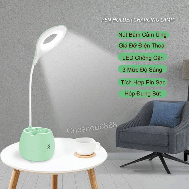 Đèn học ĐH01 để bàn chống cận cảm ứng tích điện kiêm hộp đựng bút và giá đỡ điện thoại - Đèn học chống cận thị