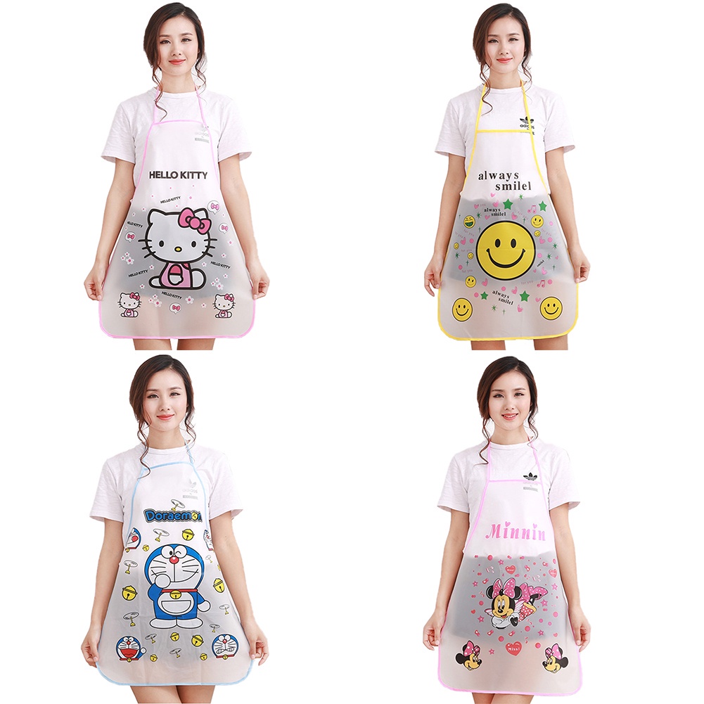 TAKARA TOMY Tạp Dề Trong Suốt Chống Nước Chống Dầu In Hình Hello Kitty Dễ Thương