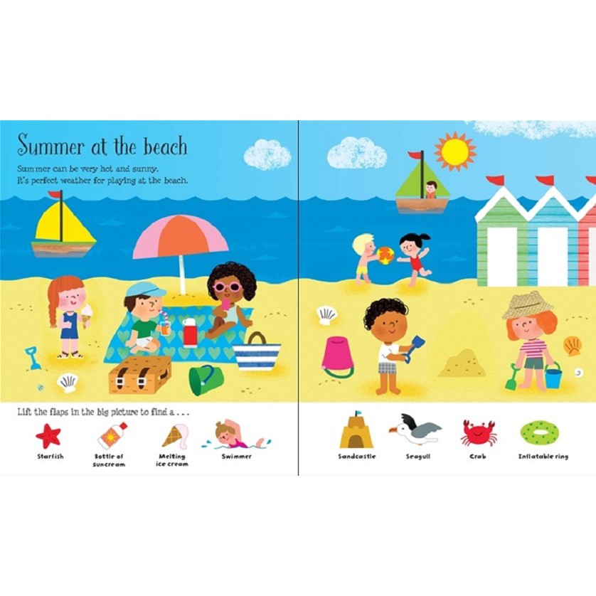 Sách Usborne - tương tác lật mở cho bé 6-8 tuổi Lift-the-flap Seasons and Weather