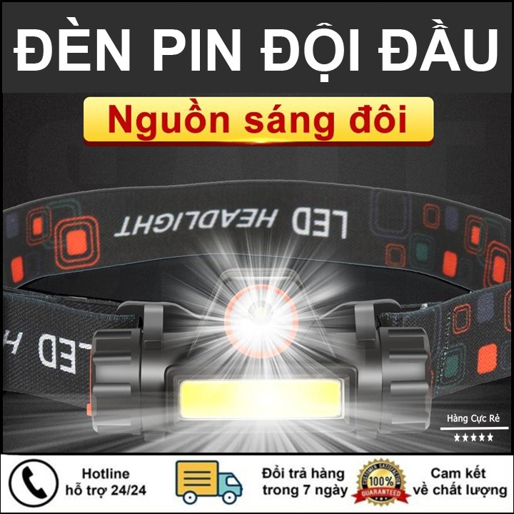 Đèn pin đội đầu mini - Đèn pin led siêu sáng 2 bóng dùng pin sạc, mẫu mới 2020 - hàng cực rẻ HCR-Q5