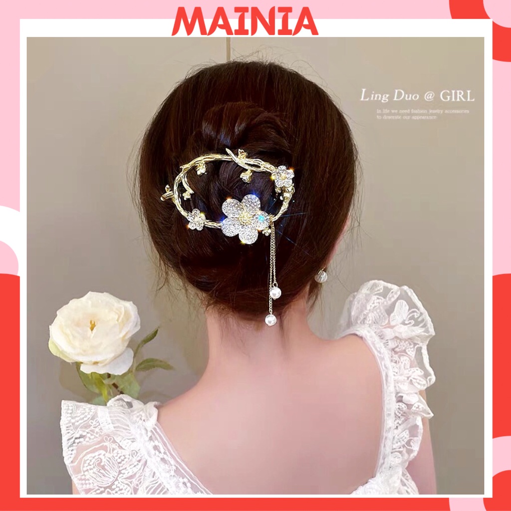 Kẹp Tóc Càng Cua Kim Loại Hàn Quốc (Hình Hoa Full Đá Dây Ngọc) Cho Bạn Gái Mẫu Mới Sang Chảnh Mainia Shop