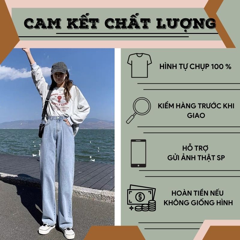 Quần jean nữ màu xanh nhạt lưng cao ống suông phom rộng mẫu mới phong cách Ulzzang Hàn Quốc hách dáng chất đẹp