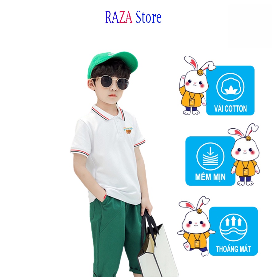 Áo polo bé trai RAZAK'S Store chất liệu cotton cao cấp sợi thoáng mát cho bé từ 18kg đến 45kg RZM13