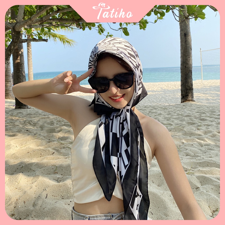 Khăn Lụa Vuông Turban Cao Cấp Họa Tiết Hình Chữ &quot;H&quot; Làm Áo Quàng Cổ - Chất Liệu Silk - 90x90cm - Tatiho - Mã KL055
