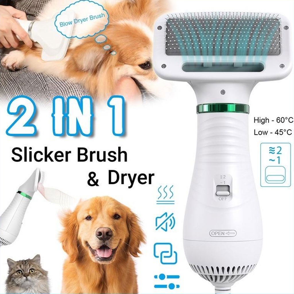 Máy Sấy Kiêm Lược Chải Lông Chó Méo Đa Năng 2in1, 2 Mức Chỉnh Nhiệt, Dụng Cụ Chăm Sóc Thú Cưng Tại Nhà