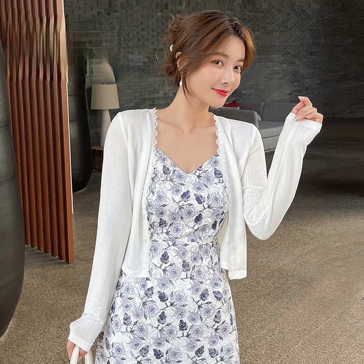 SUXI Áo cardigan nữ dệt kim màu trắng tay dài thiết kế mới thời trang mùa hè