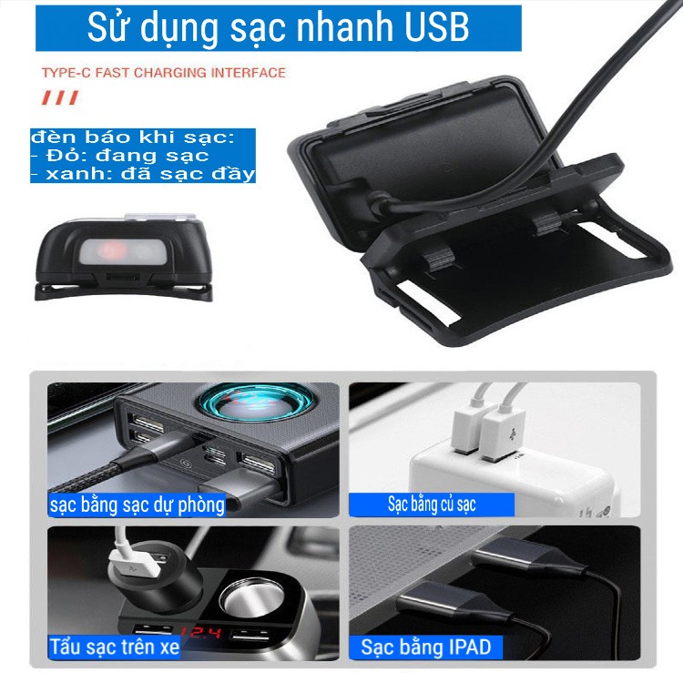 Đèn Pin Đội Dầu - Đèn Pin Siêu Sáng Tích Điện Chống Nước - Kết Hợp Cảm Ứng - 6 Chế Độ Sáng Phối Hợp  [DD01]