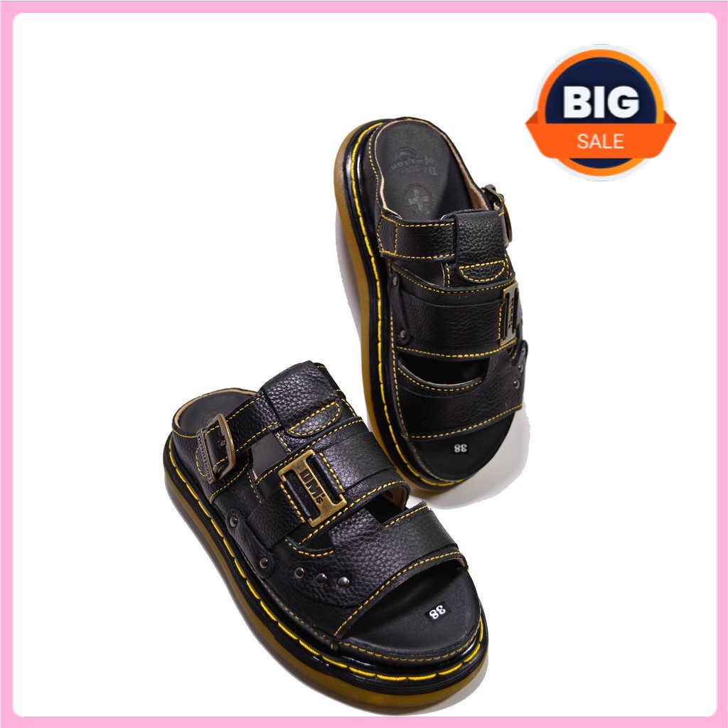 Dép Nam Quai Ngang Doctor Dr.Martens Da Bò Cao Cấp Hàng VNSX - Đế Lót Da Bò - Mã D11