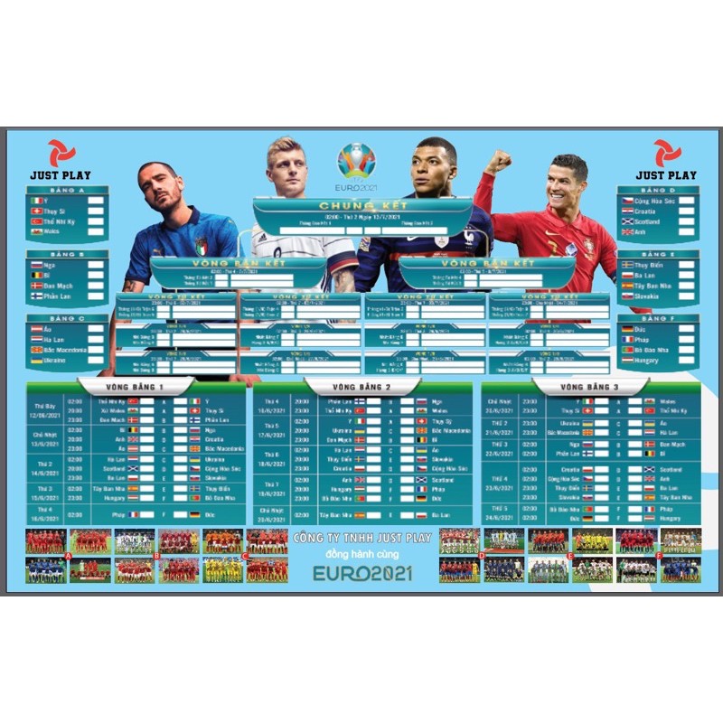 Lịch Euro 2021 - kích thước 40x60cm in sắc nét - ghi được tỷ số