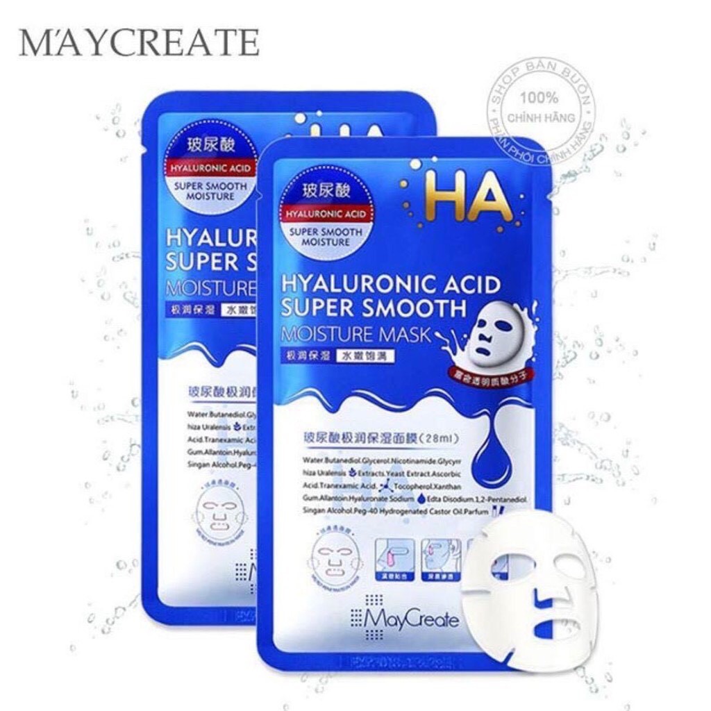 Mặt Nạ Dưỡng Ẩm Trắng Da -mặt nạ thải độc giảm thâm giảm mụn HA Hyaluronic Acid Maycreate PL4 5.0 FEY BEAUTY A26