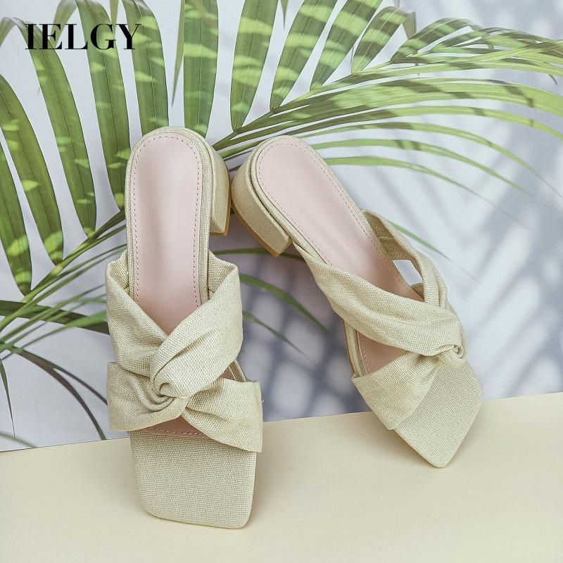 Dép IELGY gót thấp mũi vuông chất liệu vải đơn giản thời trang dành cho nữ