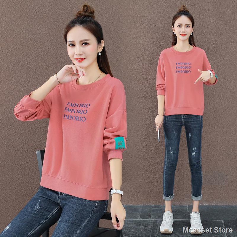 TEL Mcasset shop Áo sweater cotton cổ tròn tay dài dáng rộng in họa tiết phong cách mùa thu mới cho nữ