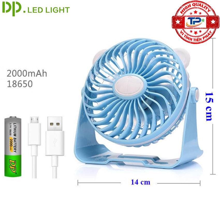 [Mã ELFLASH5 giảm 20K đơn 50K] Quạt sạc tích điện DP DP-7609 đế quạt để bàn hoặc treo lên được ( màu hồng )