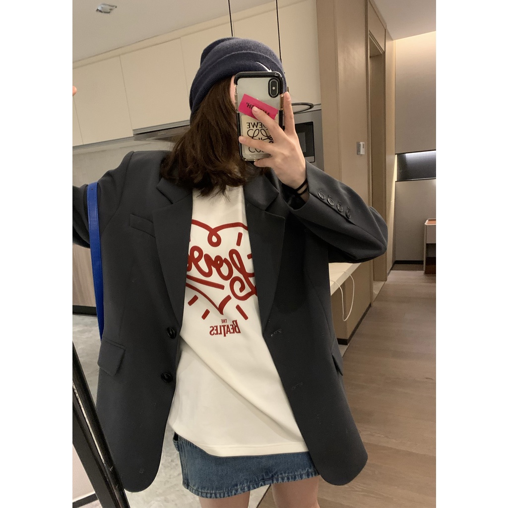 Áo Thun Ngắn Tay Cổ Tròn In Họa Tiết Đơn Giản Thời Trang Hàn Quốc Cho Nữ