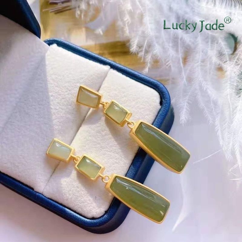 Bông Tai Bạc 925 Đính Đá Ngọc Bích Màu Xám Xanh Lá Phong Cách Retro Thời Trang