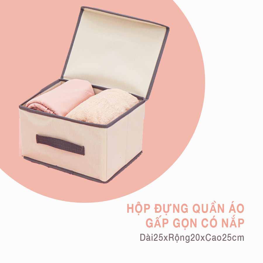 Hộp vải đựng quần áo gấp gọn có nắp- Vải dày- Không thấm nước- 25x15x20 cm