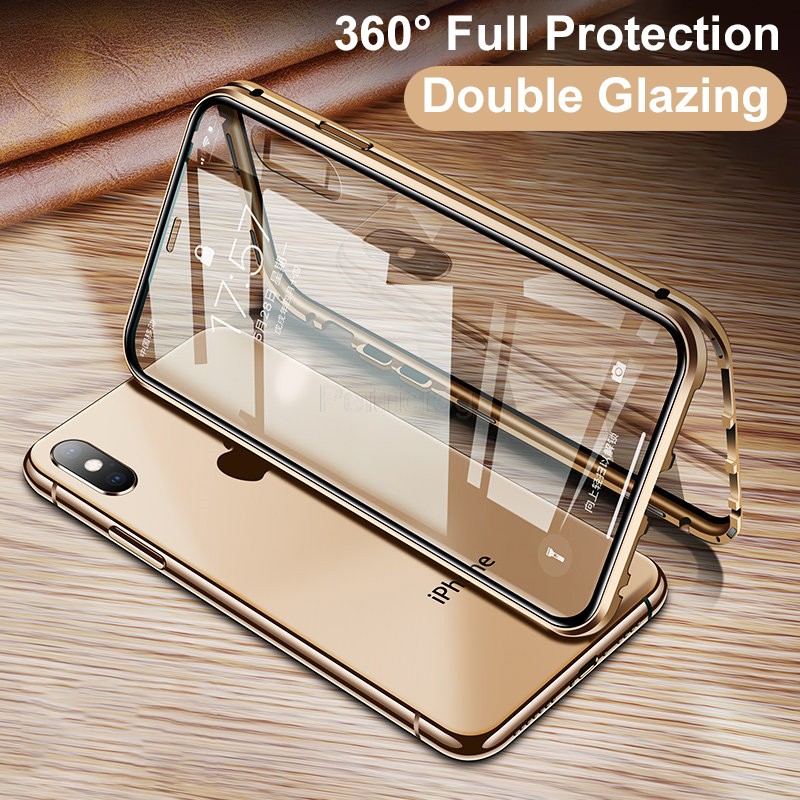Ốp Điện Thoại Kính Cường Lực Hai Mặt Viền Kim Loại Nam Châm Cho iphone 12 Mini 11 X XR XS 12 Pro MAX 7 8 6 6S SE 2020