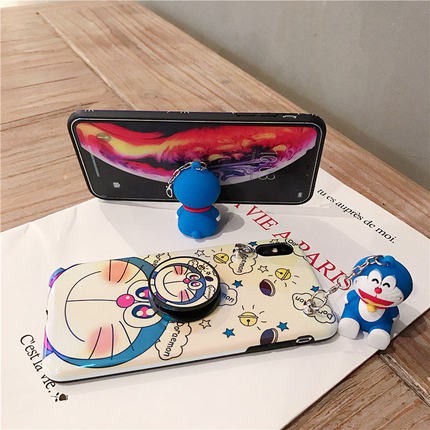 Ốp điện thoại Doraemon có dây đeo và giá đỡ thích hợp cho iPhone 12 Mini 11 Pro XS Max X XR 8 7 6 6s Plus 5 SE