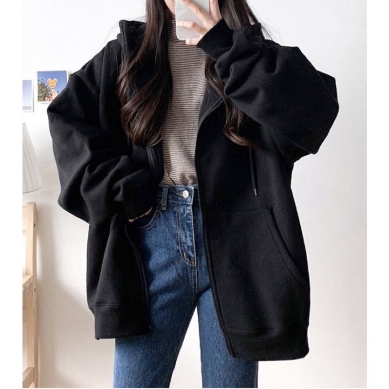 Áo khoác nỉ đen form to size 38-100kg - Áo khoác nỉ ngoại hoodie BASIC form rộng nam nữ Unisex bigsize