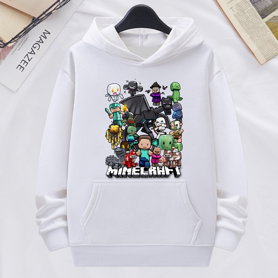 Áo hoodie lego minecraft trò chơi thông minh áo khoác nỉ bông màu trắng cho bé