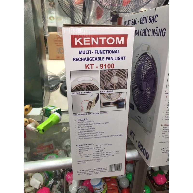 Quạt sạc Kentom KT 9100/KT9200 kèm dend sạc tiện dụng, 2 chế đọ hoạt động AC &amp; DC ,thời gian sử dụng lâu.