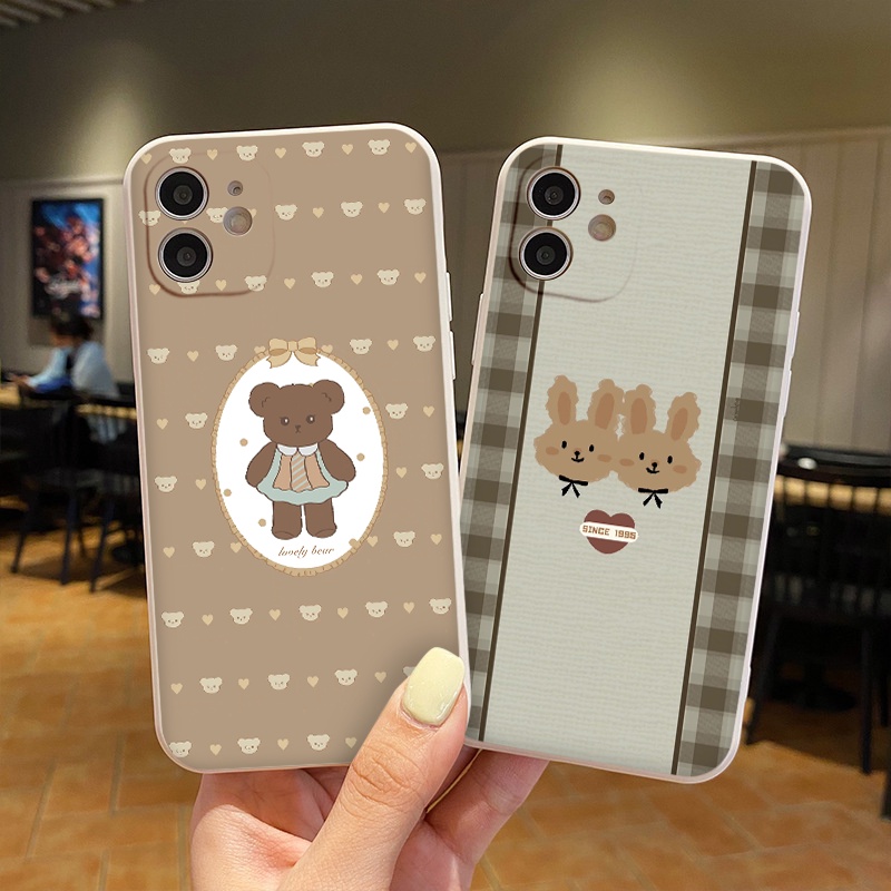 Ốp Iphone ⚡𝐅𝐑𝐄𝐄 𝐒𝐇𝐈𝐏⚡️vuông cạnh Ốp Lưng Điện Thoại Iphone Case thỏ gấu nâu 6/6plus/7+/8+/x/xr/11/12/13/pro/max