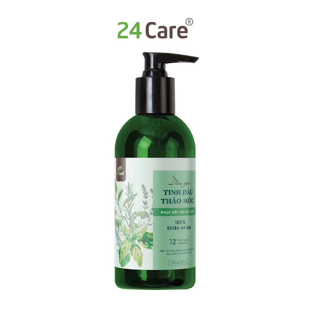 Dầu gội tinh dầu thảo mộc thiên nhiên 24care 300ml - PHỤC HỒI TÓC HƯ TỔN 98%