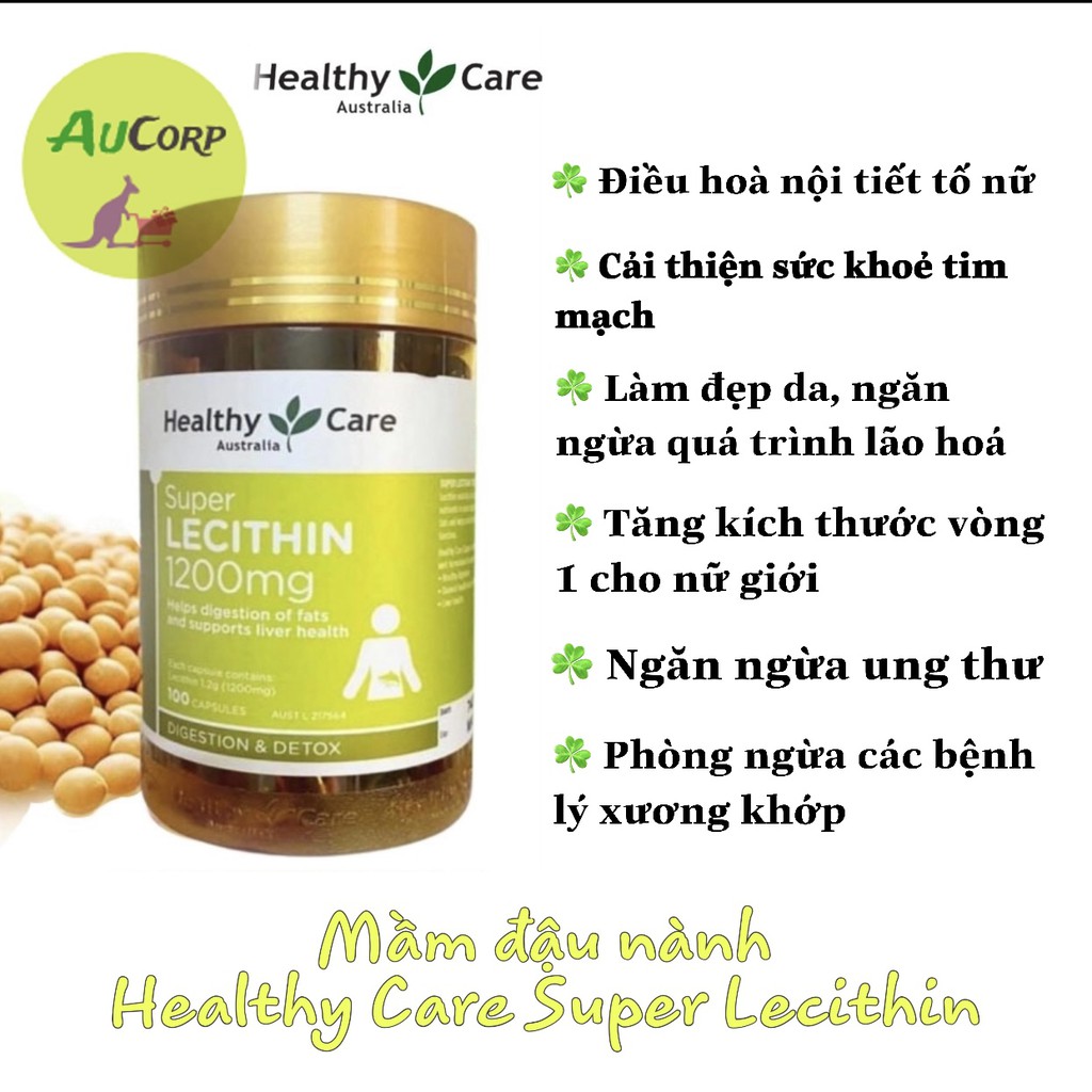 Mầm đậu nành - Healthy Care Super Lecithin - ÚC - 100 viên -  Đẹp da, đào thải độc tố gan, cân bằng nội tiết tố | Thế Giới Skin Care