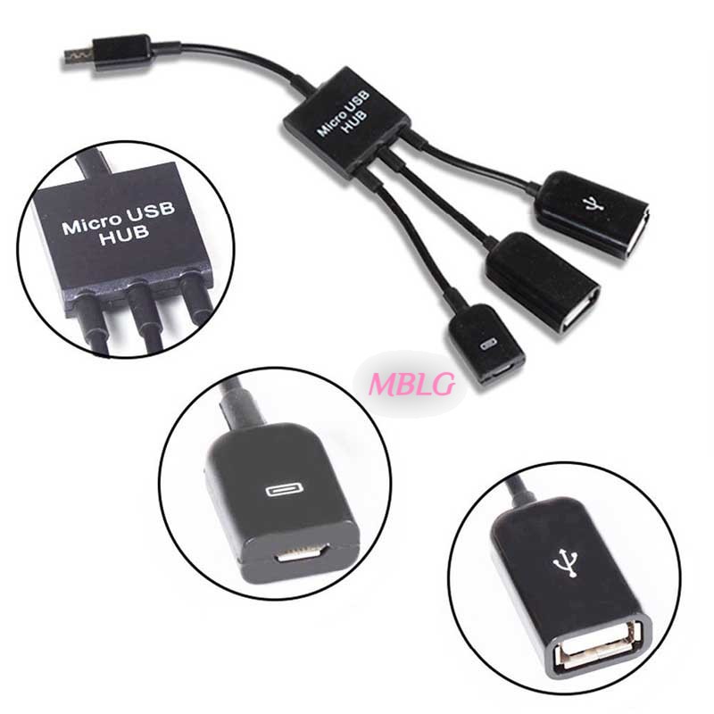 Thiết bị HUB USB 2.0 OTG 3 trong 1 (2 đầu USB 1 đầu Micro USB)