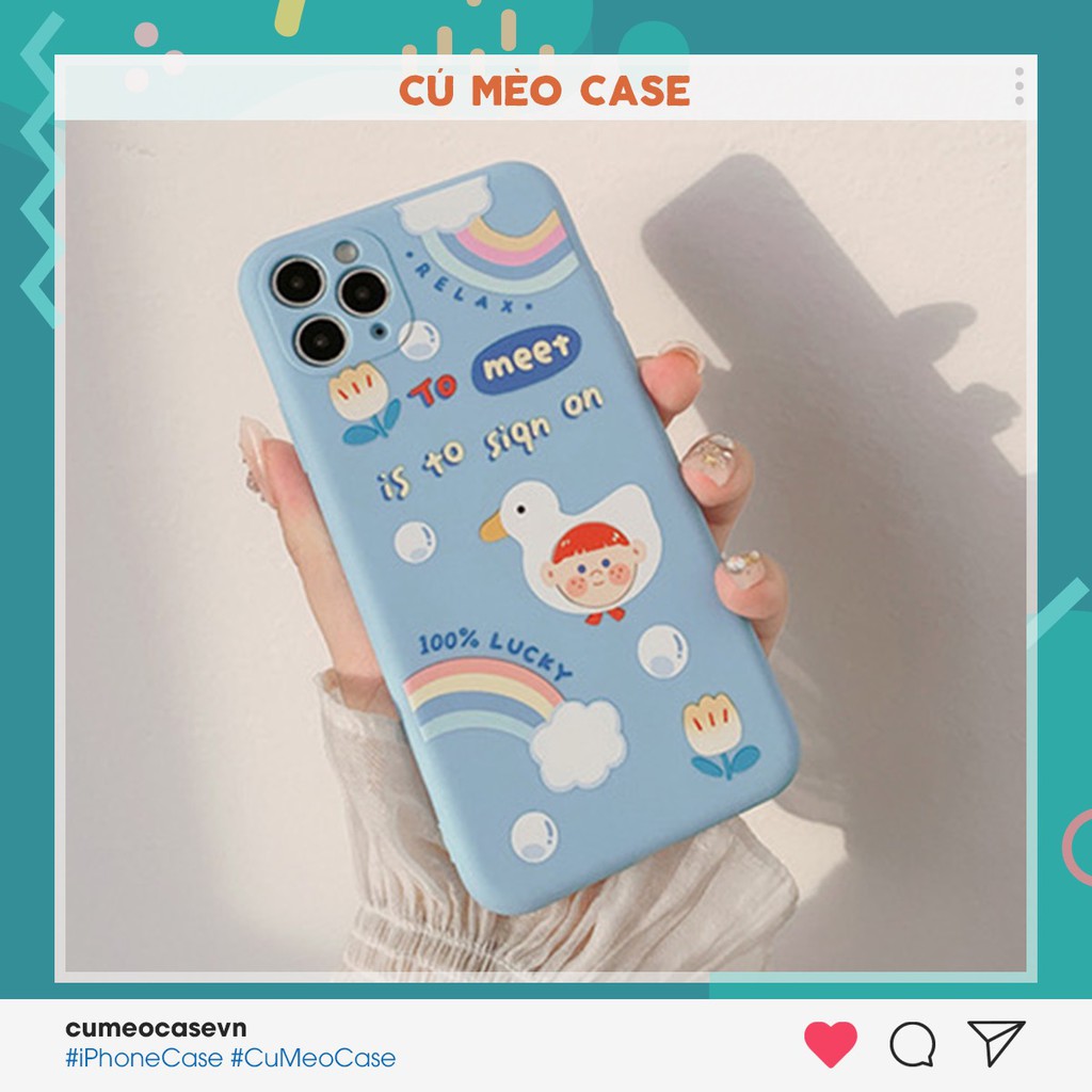 Ốp iPhone vịt cầu vồng xanh iPhone 7 8 7 Plus 8 Plus X Xs Xr XsMax iPhone 11 11 Pro 11 Promax Cú Mèo Case