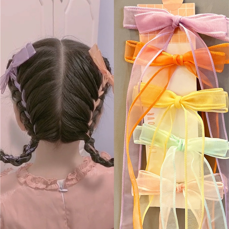 Set 5 Dây Cột Tóc Đính Nơ Ruy Băng Dễ Thương Dành Cho Bé Gái